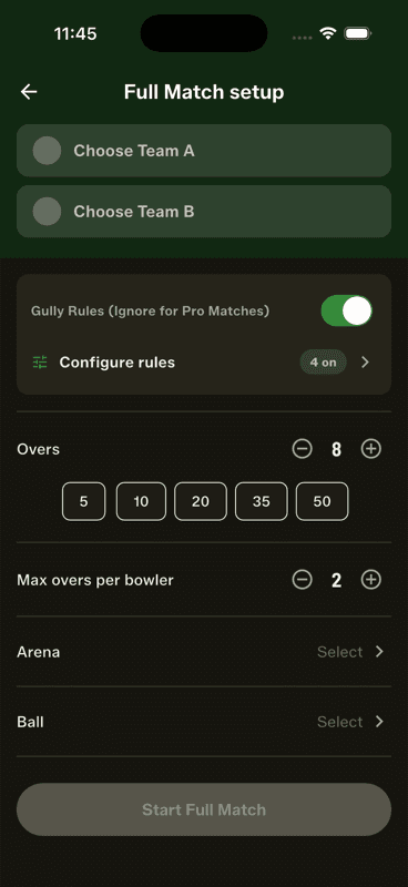 Open Full Match setup