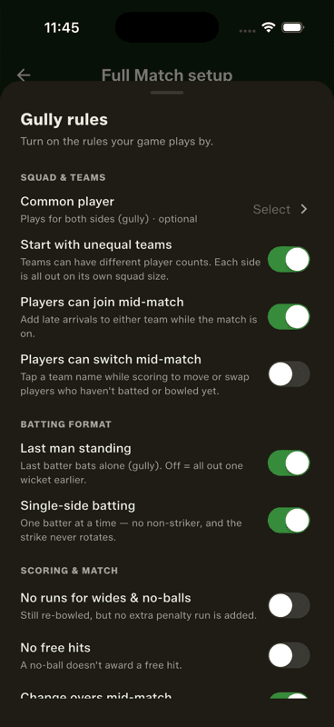 Open Gully Rules during setup