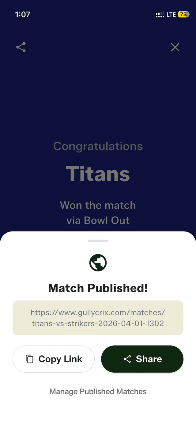 Publish straight from the match result screen