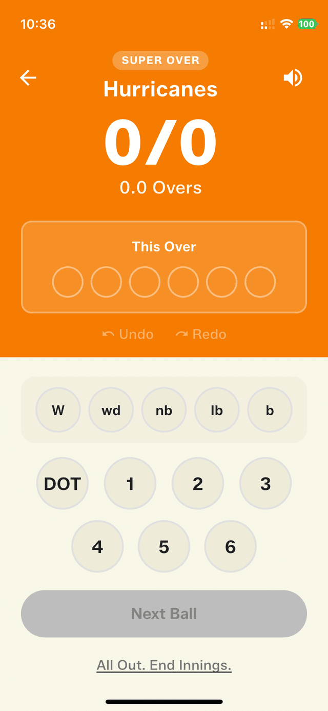 Super Over scoring — same interface, one over to win it