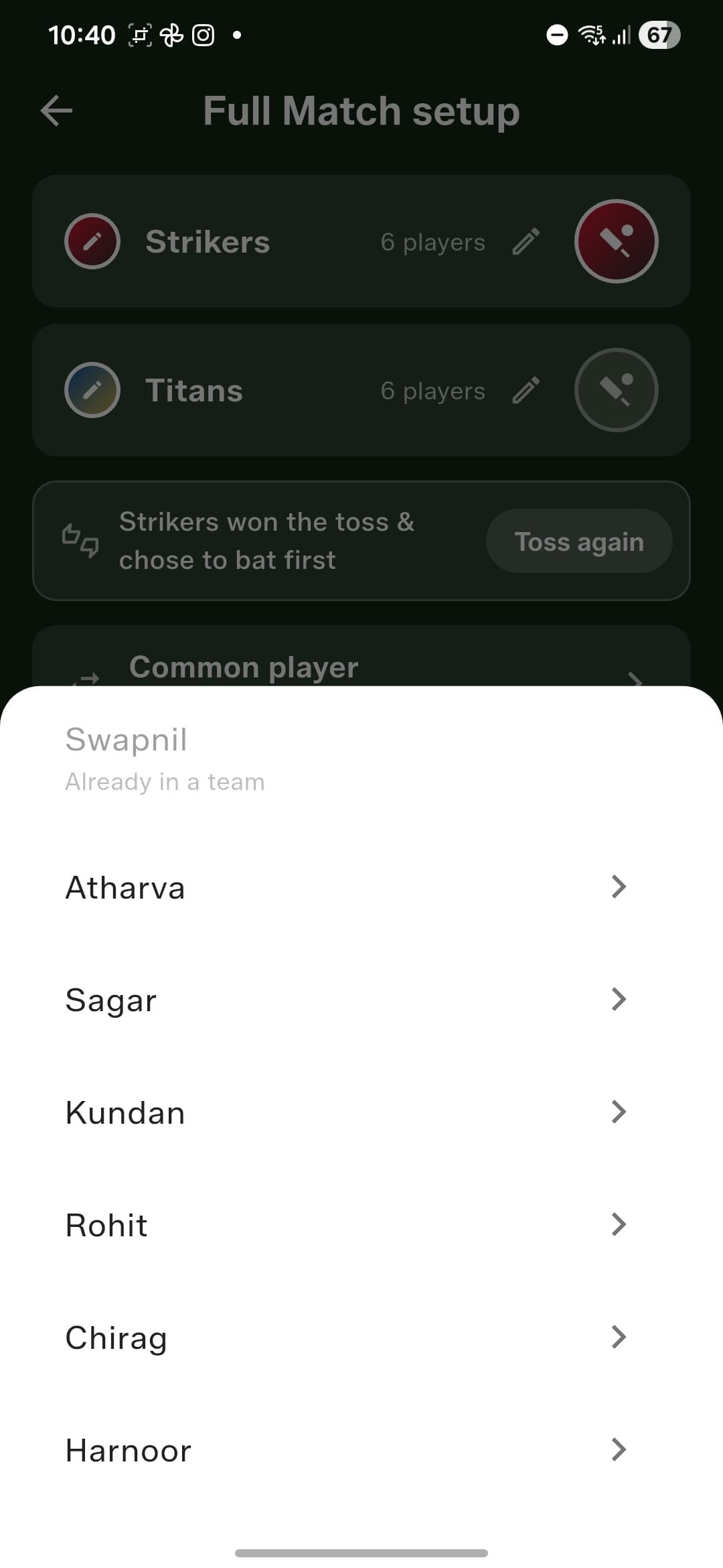 Common Player — anyone from your Squad Book can bat for both sides