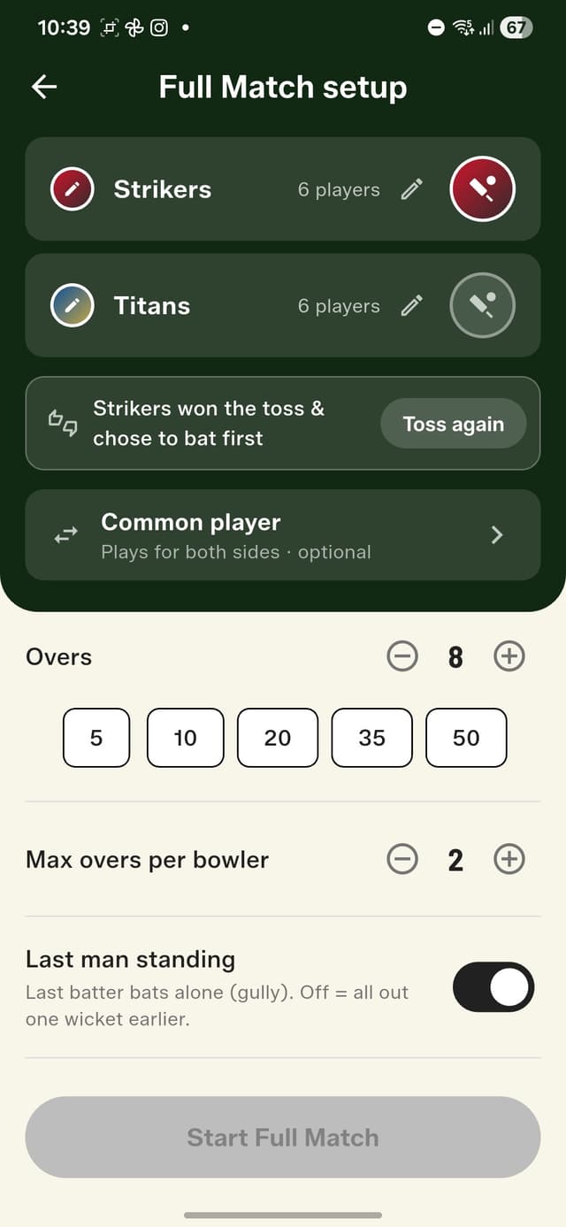 Toss result