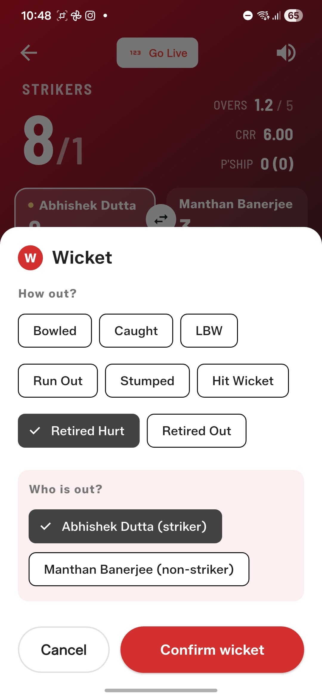 Retired Hurt — not a wicket, and the batter can return later