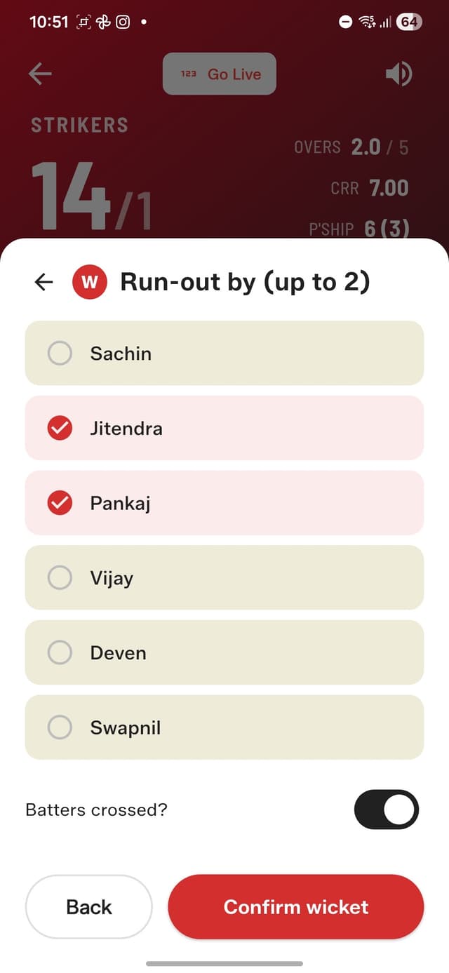 Run out fielders and crossed toggle