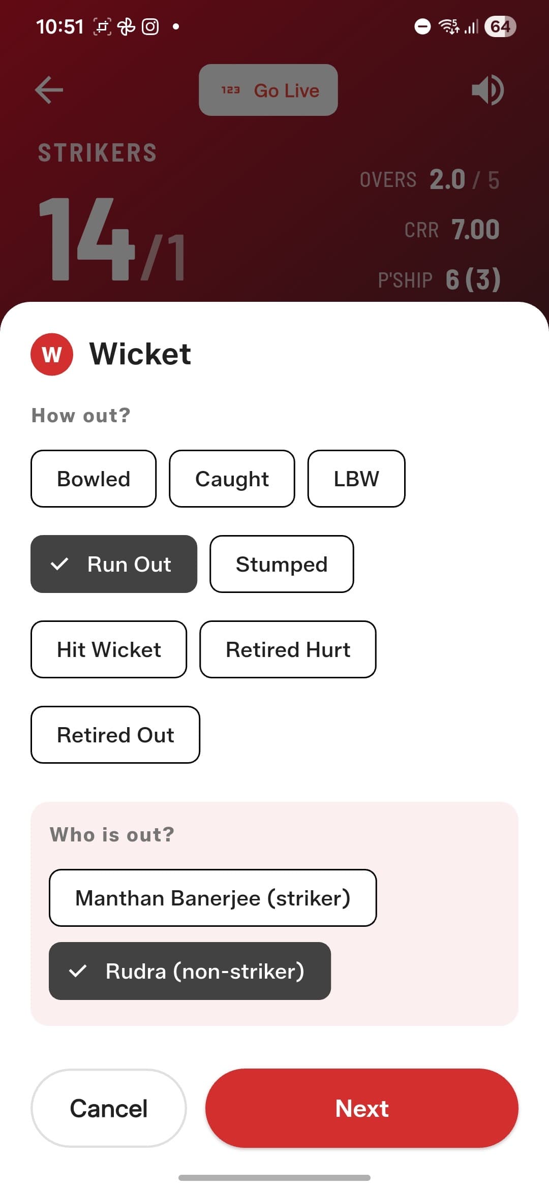 Run out — choose which batter was out