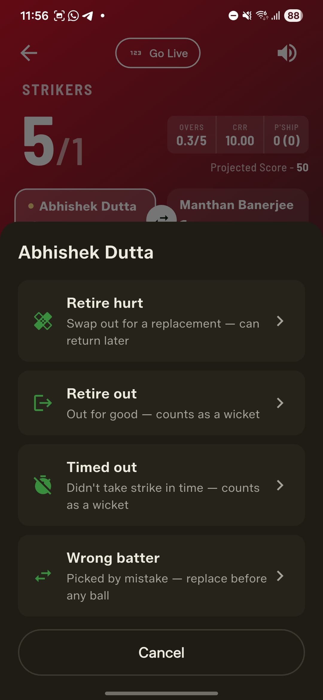 Two new batter actions — Retire out and Timed out — beside Retire hurt and Wrong batter