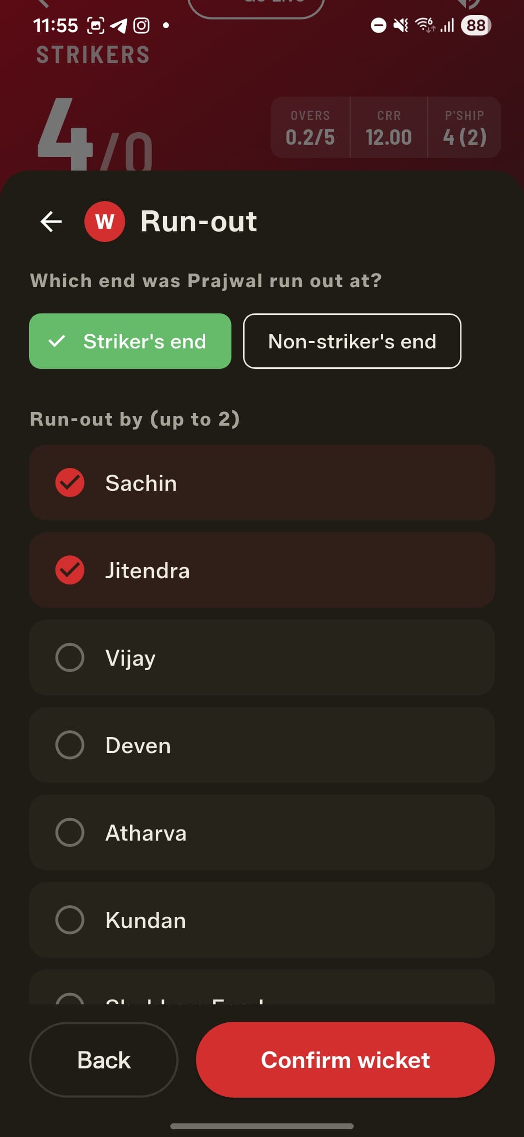 Then pick the end the batter was dismissed at and up to two fielders