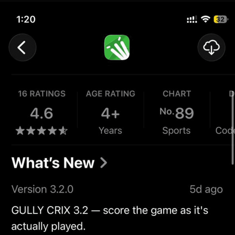 Gully Crix App Store listing showing No. 89 in the Sports chart