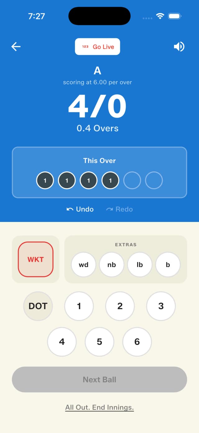 The new Gully Crix scorer UI — better separation, better accessibility