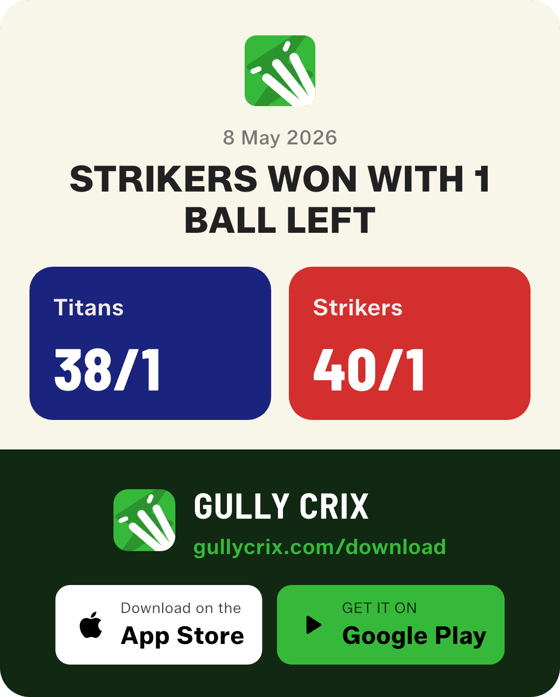 Shareable Quick Match result card