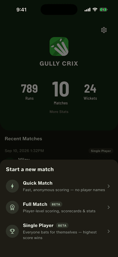 Single Player sits beside Quick Match and Full Match when you start a match