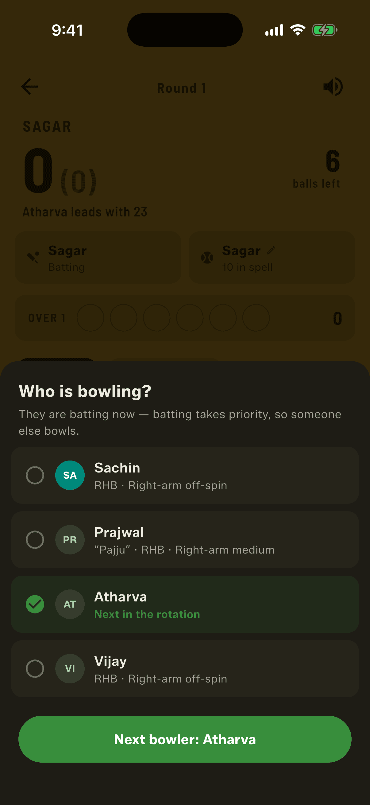 The batter can't bowl: batting takes priority and someone else takes the ball