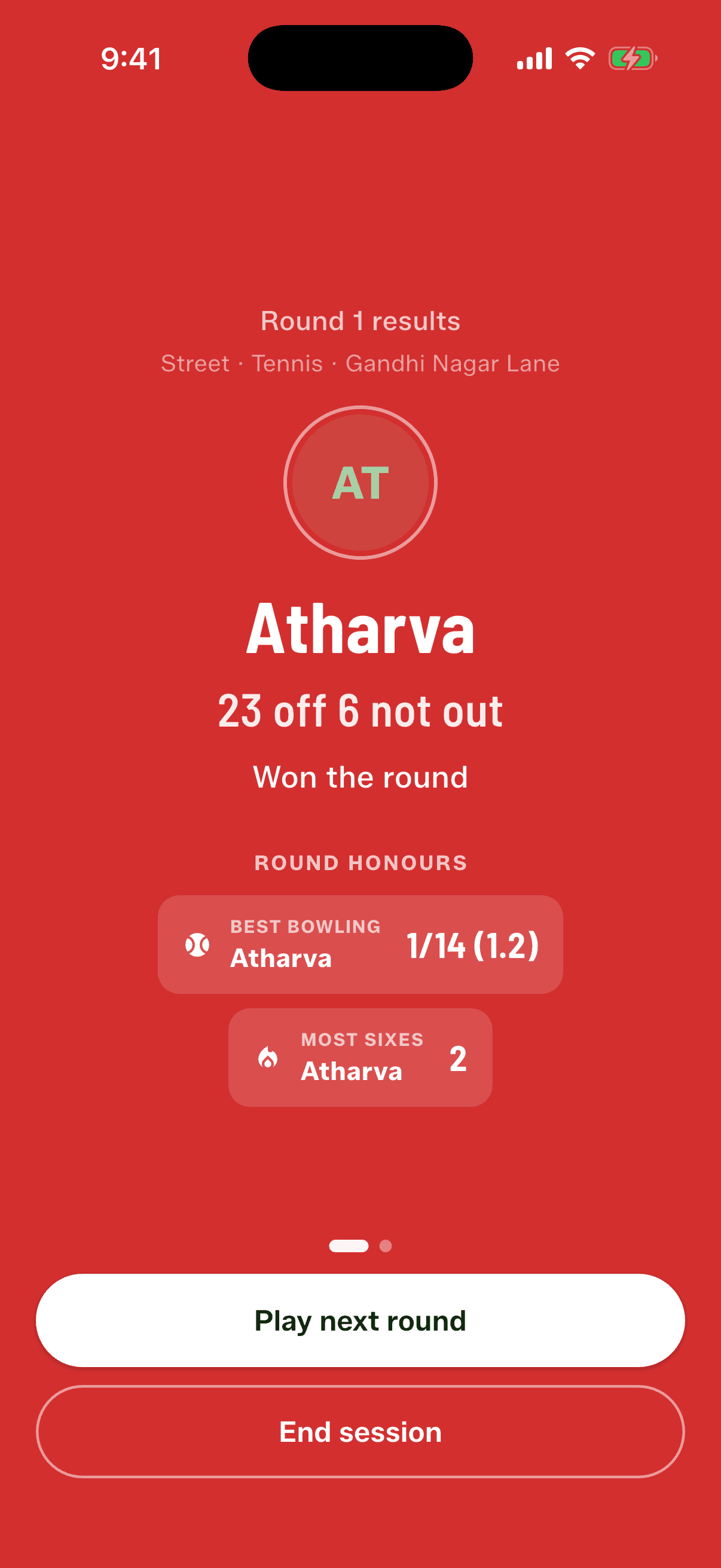 A winner's screen at the end of every round