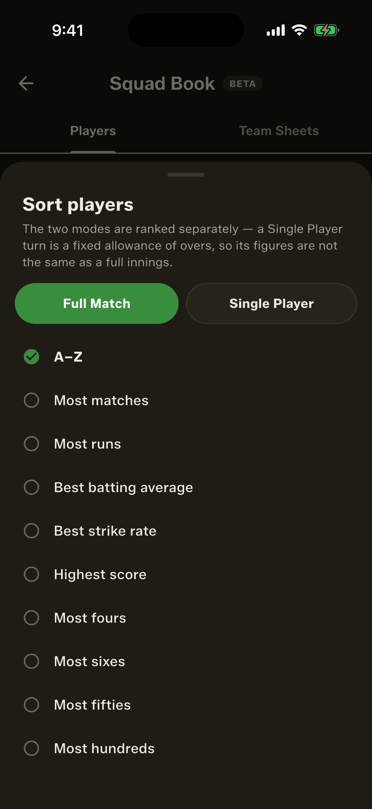 Sort the Squad Book by any stat, in Full Match or Single Player