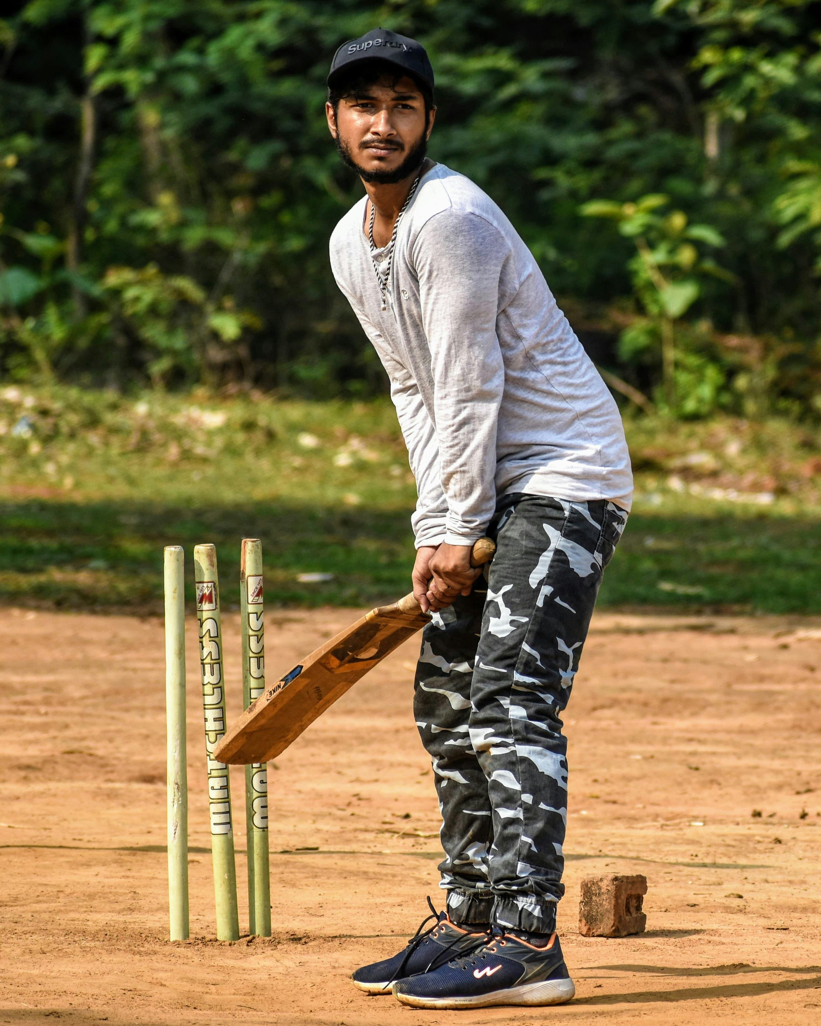 A batsman ready at the crease