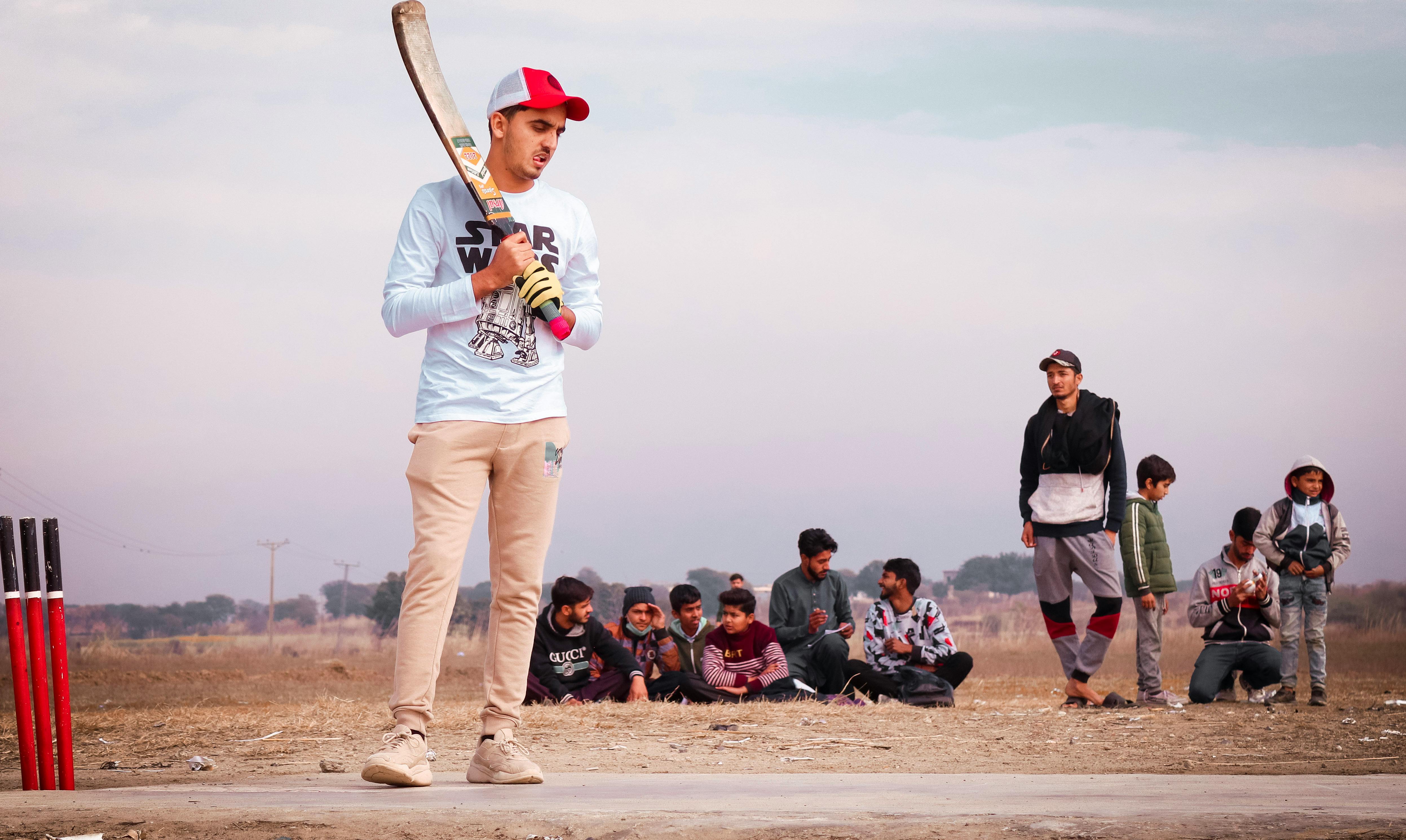 A gully cricket match in progress